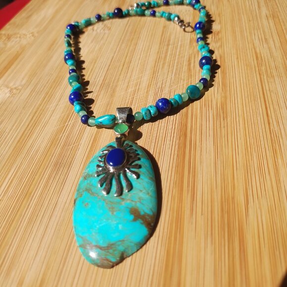 Jay King DTR mine finds multi stone Turquoise pendant southwestern necklace 925
